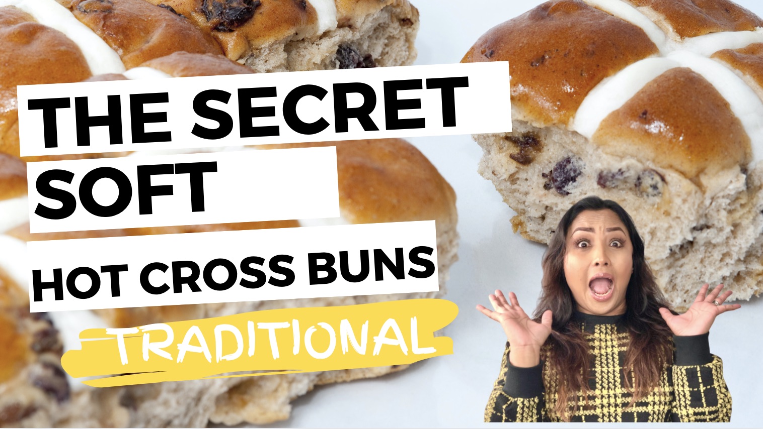 Freshly baked hot cross buns with a cross piped on top, British style