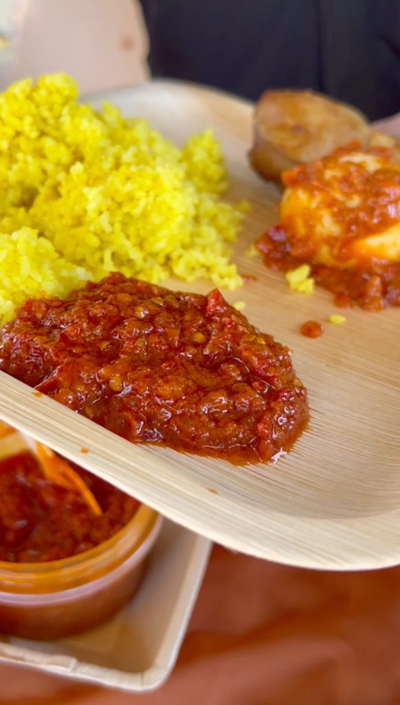Chilli Oil With Yellow Rice – Sambal Terasi Goreng (Garlic Chili Oil with Fried Shrimp Paste)