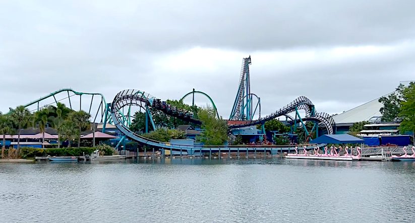 Mako roller coaster track over the lake at SeaWorld Orlando