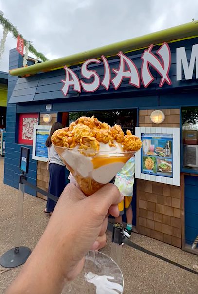 Popcorn-flavored ice cream dessert at SeaWorld Orlando