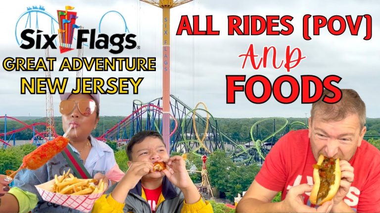 Funnel cake at Six Flags Great Adventure in New Jersey with the roller coasters in the background